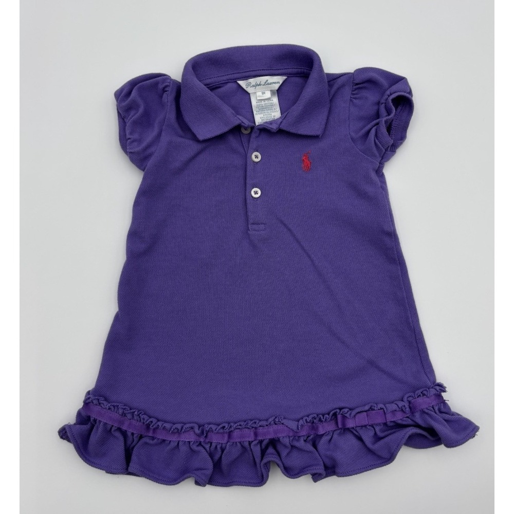 RALPH LAUREN Baby Girls Purple Polo Shirt DRESS Ruffle Hem Sz 9 mo 0032